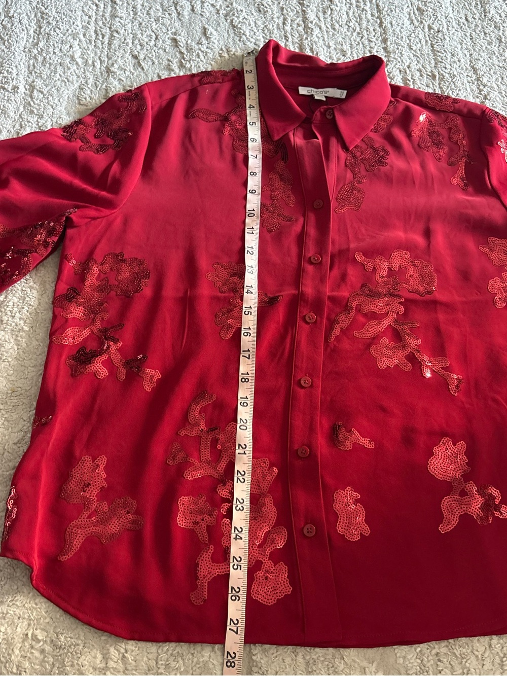 NWT Chico’s Red Allure Sequin Embellished Button Down Blouse Top Size 14 - Picture 8 of 8